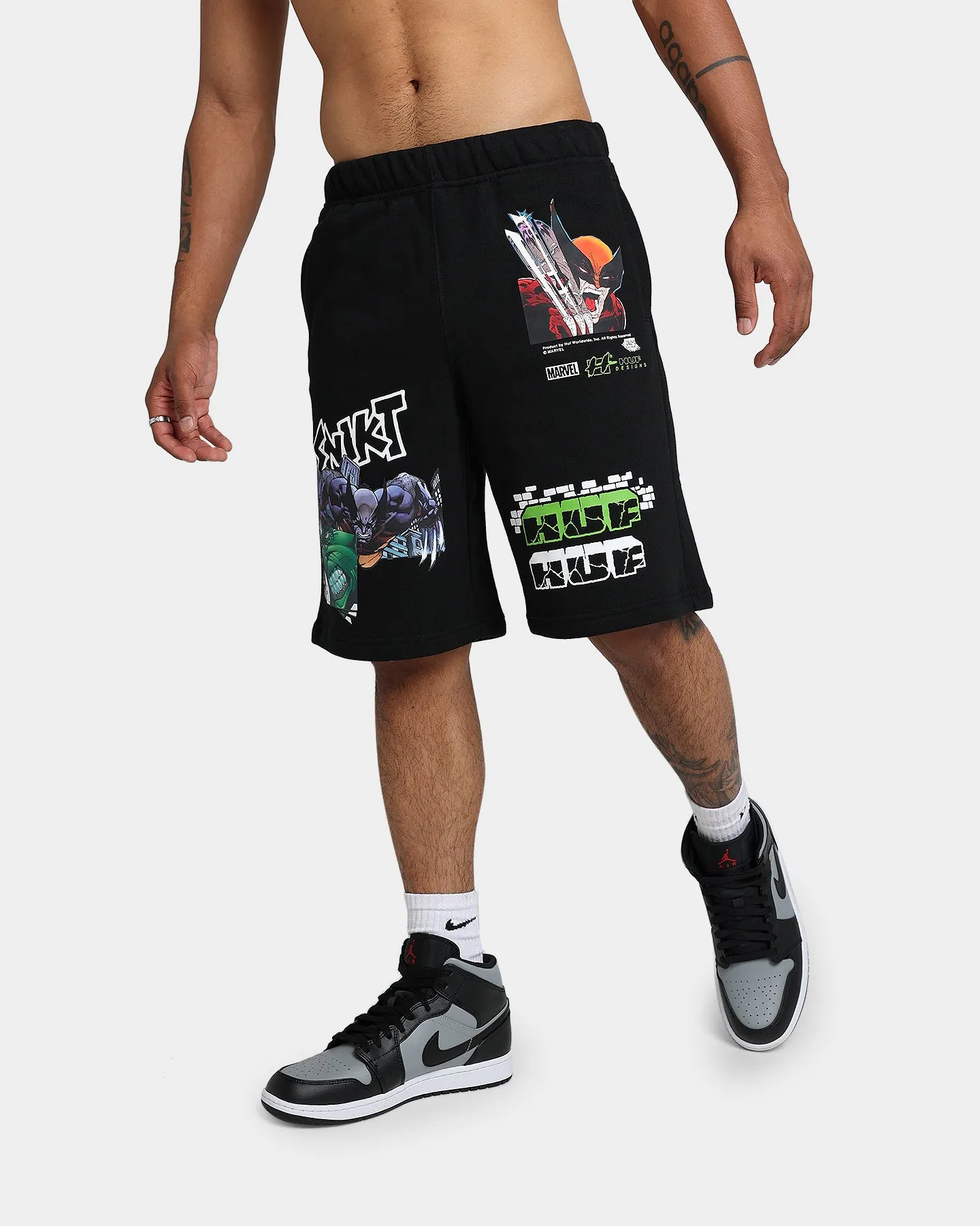 HUF X Marvel Smash Up Fleece Shorts Black