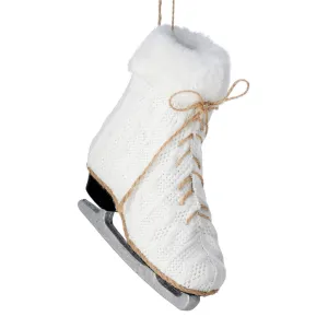Knit Fabric And Fur Ice Skate Ornament, 7", Cream White