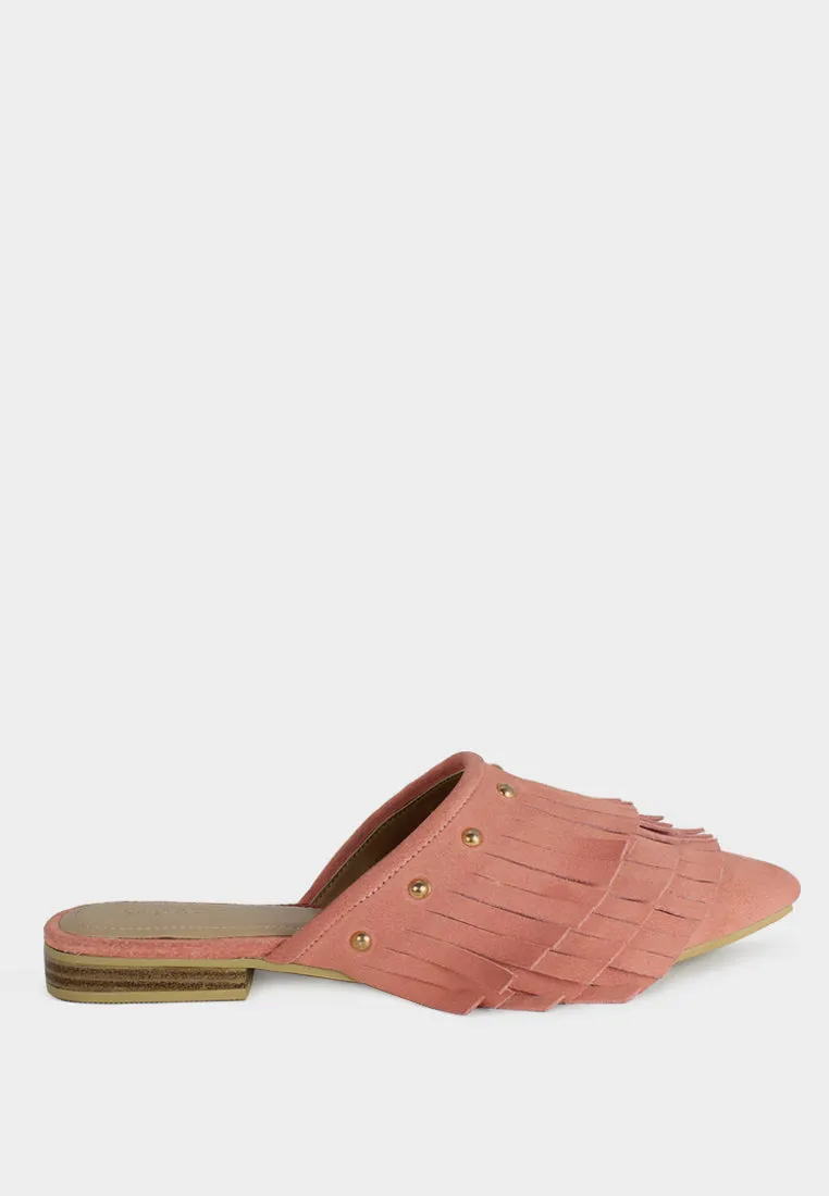 MARISSA Pink Marissa Suede Fringe Mules