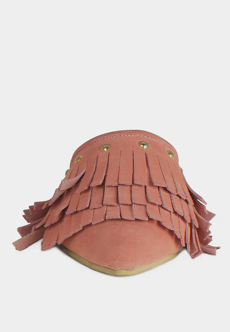 MARISSA Pink Marissa Suede Fringe Mules
