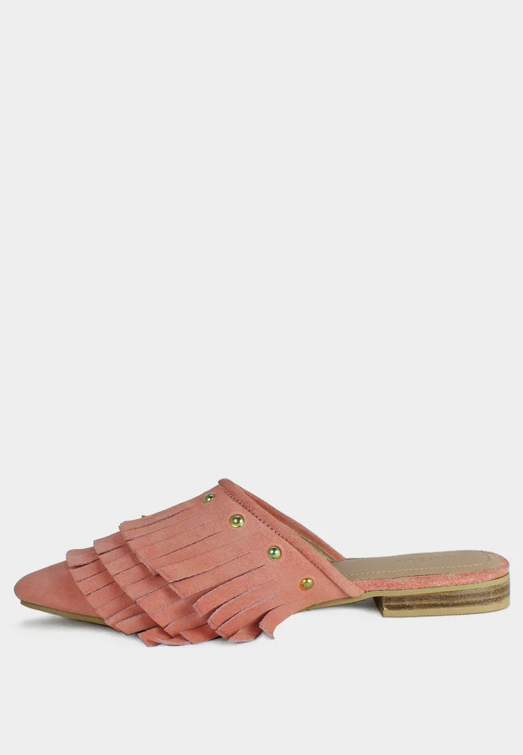 MARISSA Pink Marissa Suede Fringe Mules