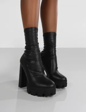 Nikki Black Platform Block Heel Ankle Boot Nikki Black Platform Block Heel Ankle Boot