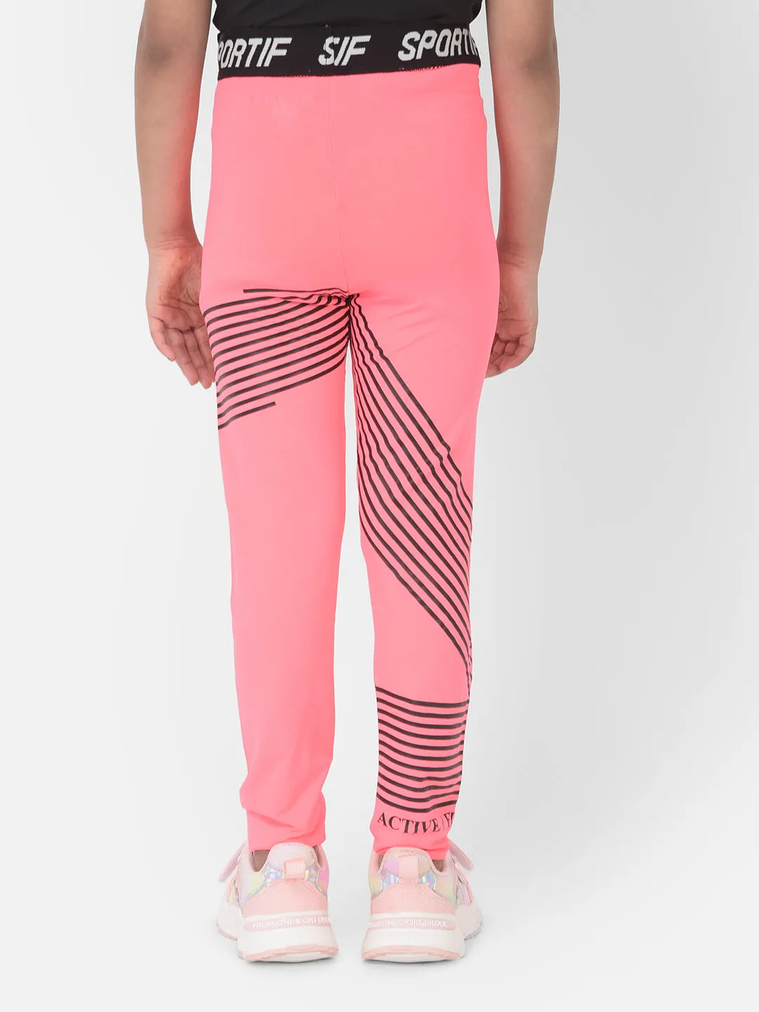 Pink Printed High Waisted Track Pants