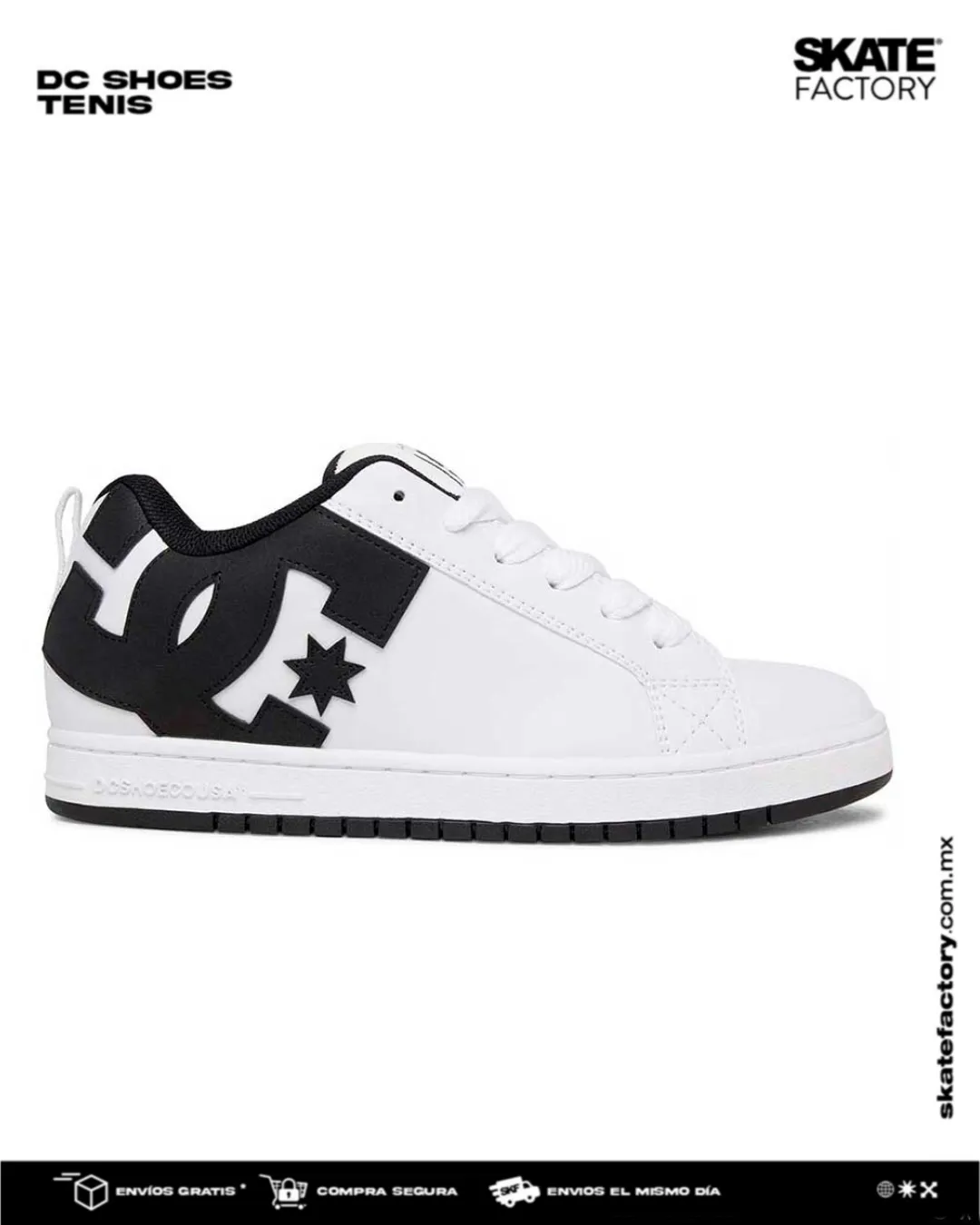 TENIS DC SHOES COURT GRAFFIK BLANCO NEGRO