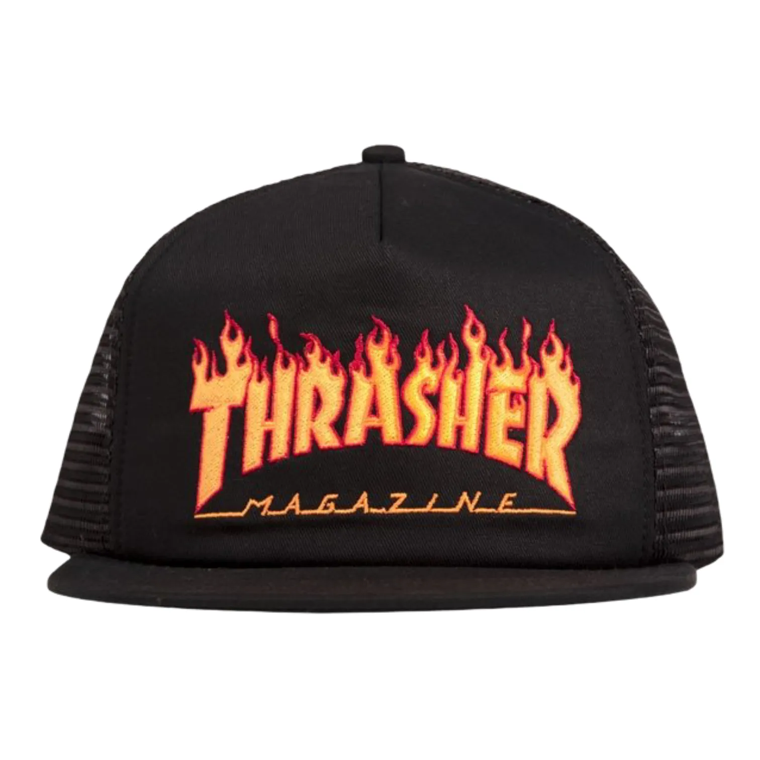 Thrasher Embroidered Flame Logo Mesh Cap (Black)