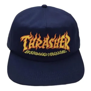 Thrasher Mag Fire Logo Snapback Hat Navy