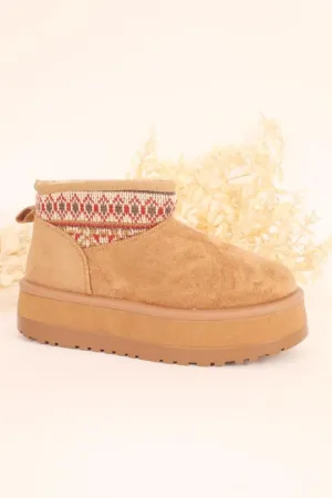 ULTRA MINI PLATFORM KNITTED DETAIL ANKLE BOOTS IN CAMEL