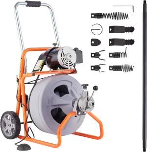 Vevor Drain Cleaner Machine 75' x 1/2" Sewer Snake Auto Feed Drain Auger with Wheels and 8 Cutters New