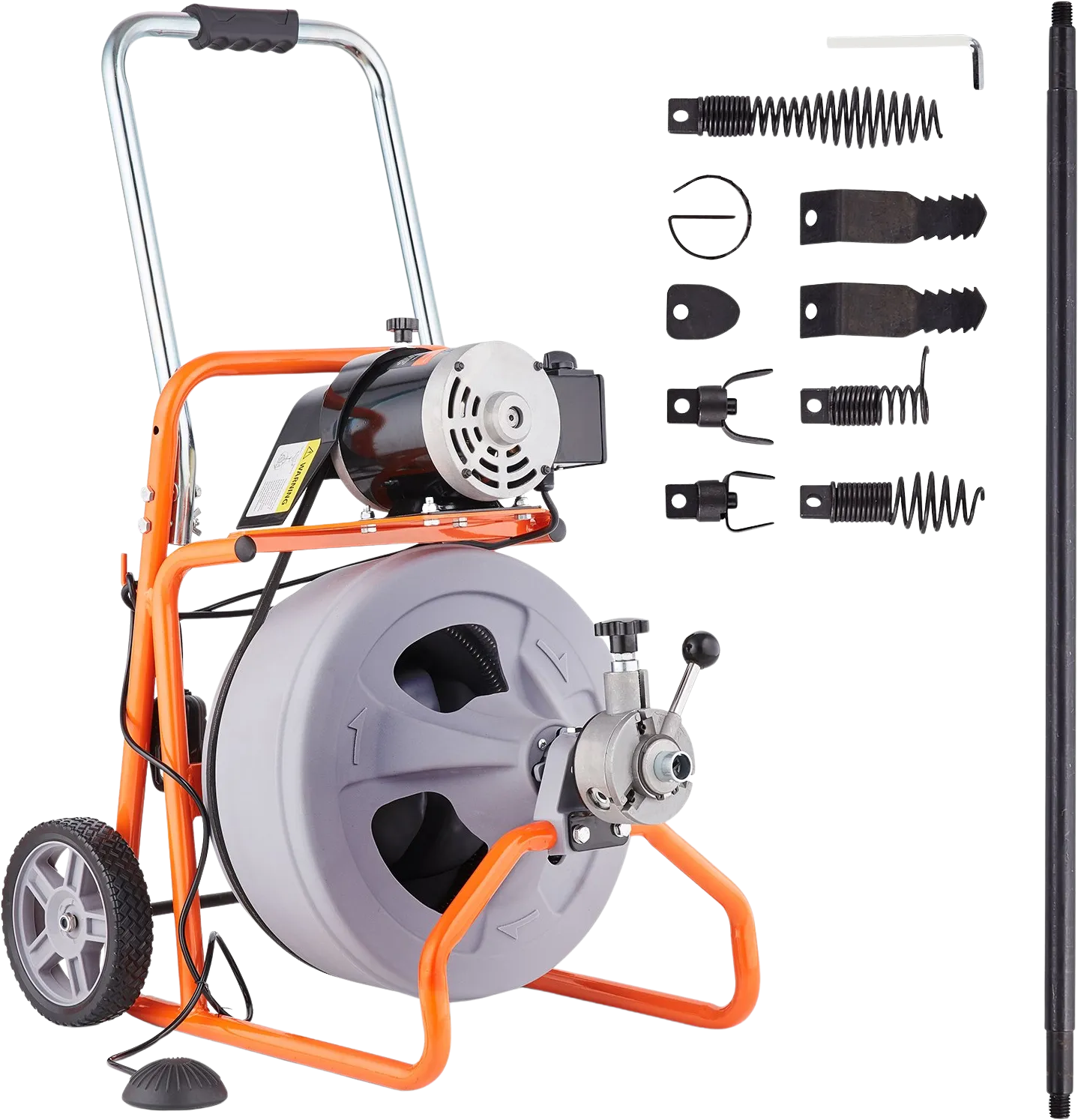 Vevor Drain Cleaner Machine 75' x 1/2" Sewer Snake Auto Feed Drain Auger with Wheels and 8 Cutters New