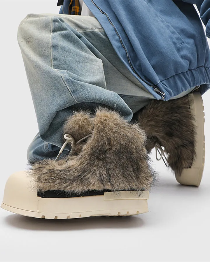 Vintage Furry Platform Ankle Boots