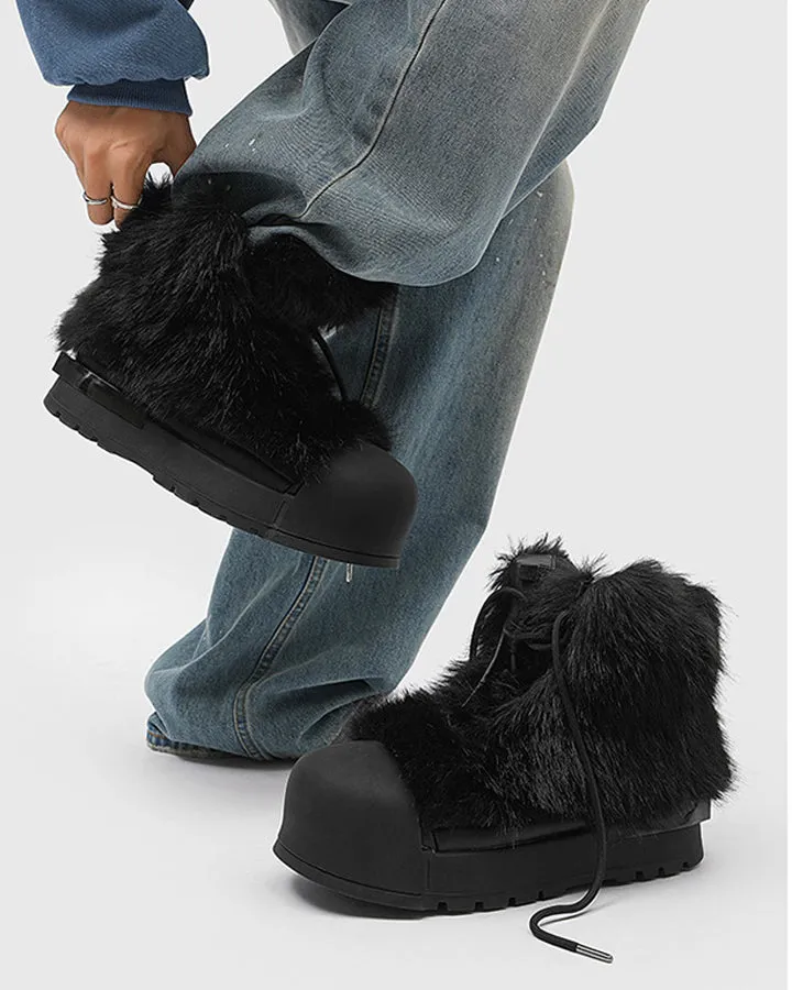 Vintage Furry Platform Ankle Boots