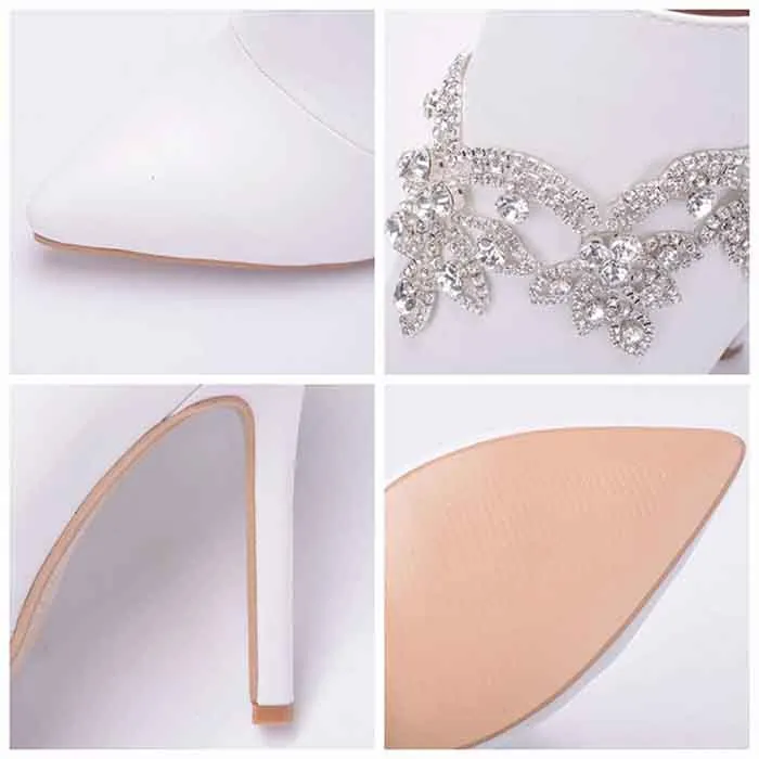 Women White Ankle Boots Heel Booties Back Zipper Short Boots