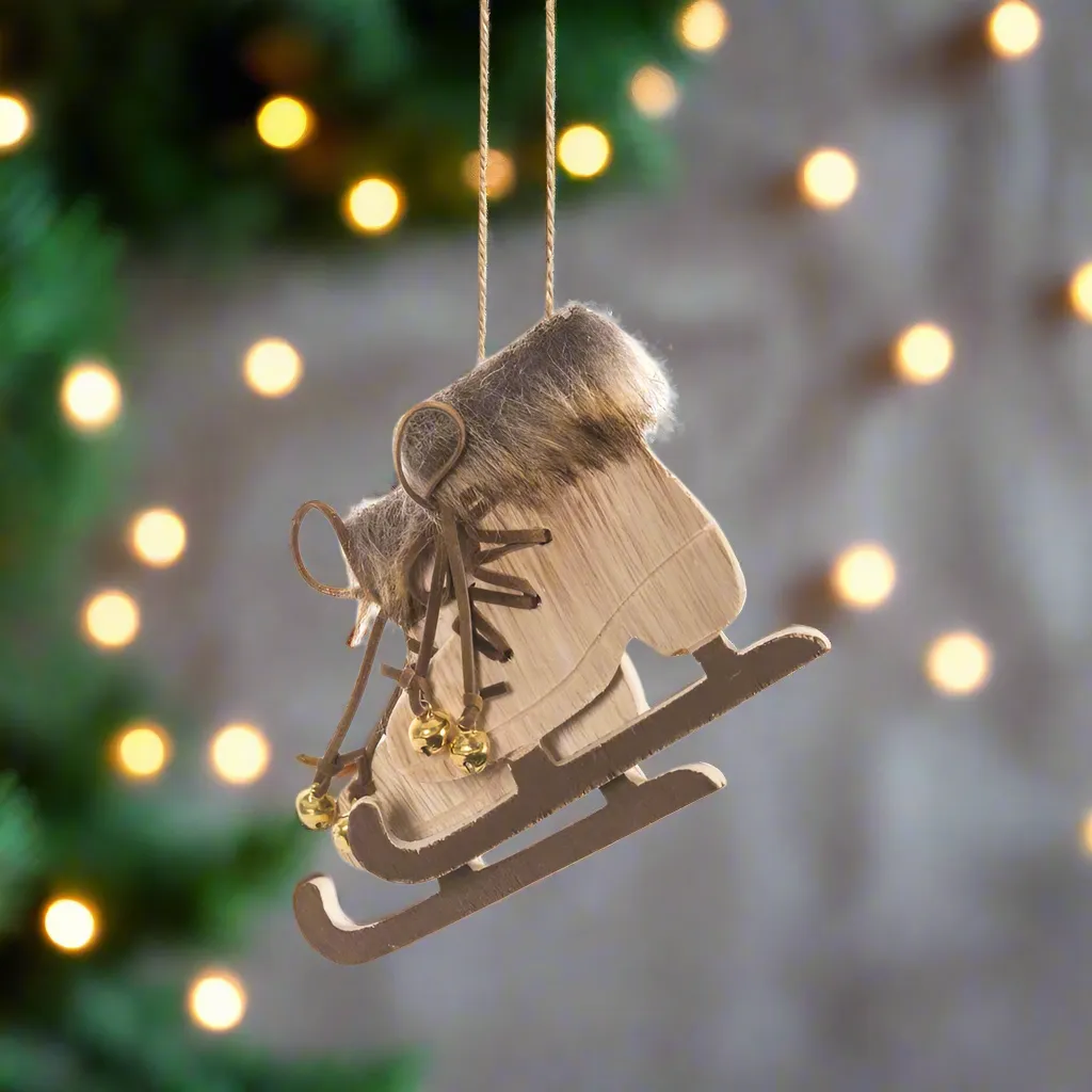 Wooden Skate with Fur Ornament